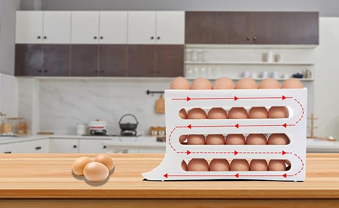 Egg Holder for Fridge, Automatic Rolling Egg Storage for Refrigerator, Space-Saving Refrigerator Egg Dispenser, Egg Organizer for Refrigerator