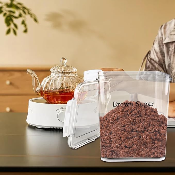 Brown Sugar Keeper,Airtight Food Storage Containers,BPA-Free Brown Sugar Container, Food Saver Container,Plastic Storage Containers with Lids & Spoon for Baking,Salt,Flour,Coffee Beans Jar