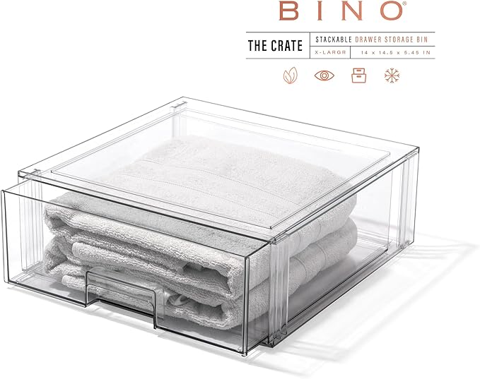 BINO | Stackable Storage Drawers, X-Large - Clear | THE CRATE COLLECTION | Storage Bins With Drawers | Bathroom Organizers | Under Sink Organizer | Vanity Cabinet Home Organization-NeatNest