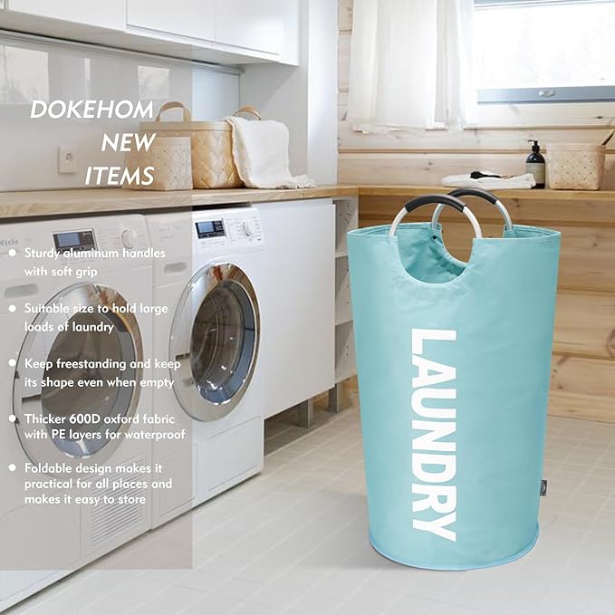 DOKEHOM 125L X-Large Collapsible Washing Laundry Basket Bag (7 Colors) for Bedroom, Fabric (Light Blue, XL)-NeatNest
