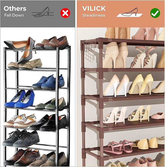 11 Tiers Tall Wide Shoe Rack 55 Pairs Large Capacity Sturdy Durable Shoe Rack for Closet Metal Shoe Organizer Shelf with Two Hooks Space Saving for Entryway Brown-NeatNest
