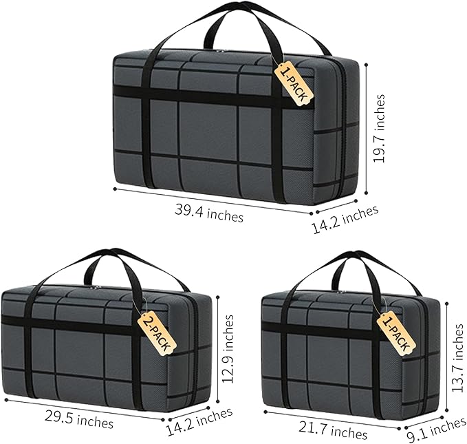 4 Pack Different Size Large Storage Bag, Heavy Duty Storage Tote Bag, Large Moving Bag, with Sturdy Handle & Zipper, for Storing & Moving