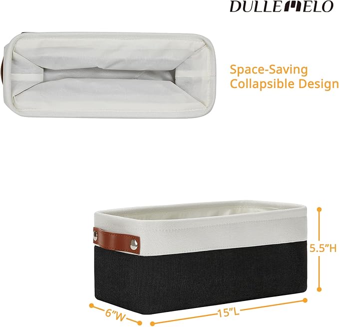 DULLEMELO Toilet Paper Storage Basket with Leather Handles, for Back of Toilet, Bathroom Storage for Towels & Paper (White & Black)-NeatNest