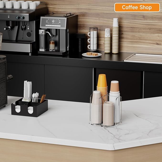 Beego Rotatable 4-Compartment Acrylic Cup Dispenser - Coffee Station Cup and Lid Carousel Countertop Plastic Cup Holder for Restaurant Breakroom Coffee Bar-NeatNest