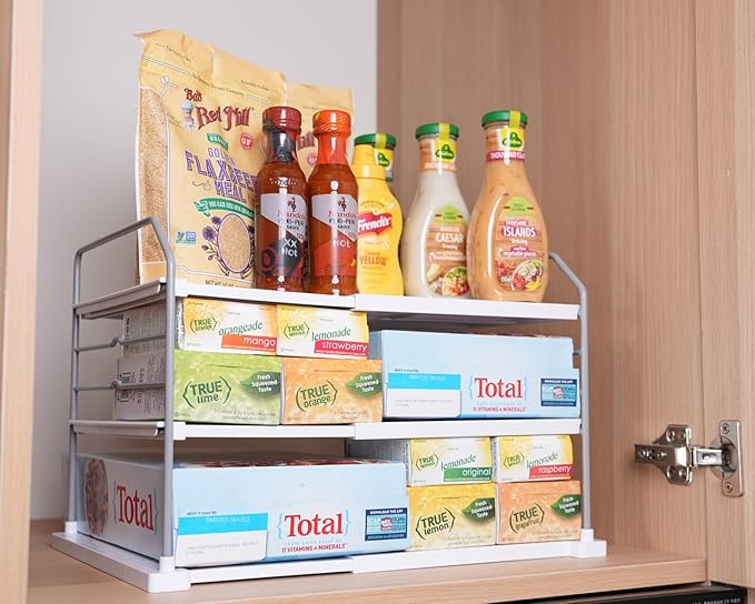 EVERIE Extendable Holder for Heavy Items, Jars, Bottles, Cans, Plastic Bags, Wrap, Foil, Snack and Box for Kitchen, Bathroom, Pantry, Counter, Cabinets, 11'' to 16.7'' Wide-NeatNest