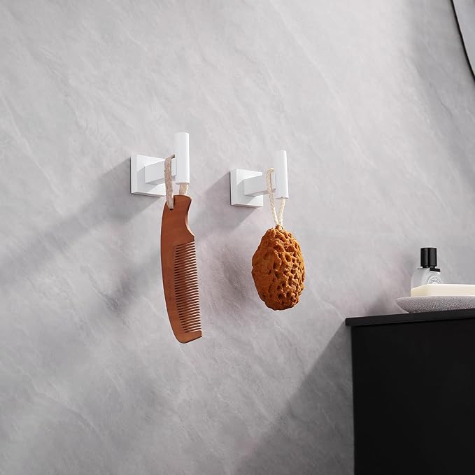 GERZWY Bathroom Hooks, Towel Robe/Coat Clothes Hook Stainless Steel Hanger Wall Hooks Heavy Duty for Bath Wall Mounted 2 Pack, White