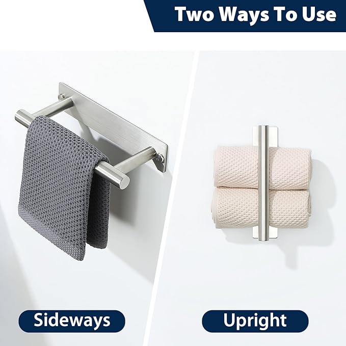 Alise Bath Towel Bars, 8 Inch Towel Hanger Towel Racks for Bathroom, SUS304 Stainless Steel Hand Towel Holder, Wall Mount with Self-Adhesive or Drilling, Nickel