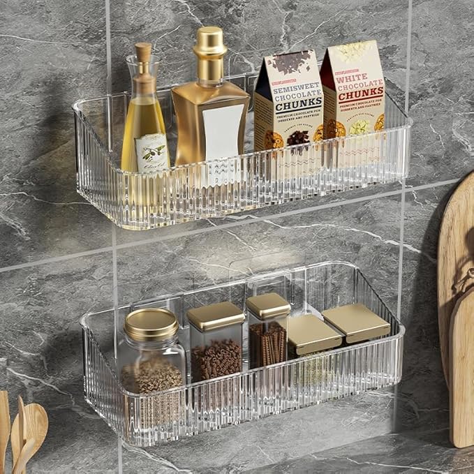 2 Pcs Wall Mounted Shower Caddy, Adhesive Bathroom Caddy Shelf Organizer Makeup Organizer Storage Bins for Bathroom Kitchen