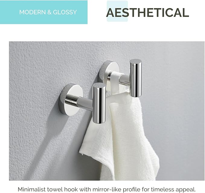 Bath Towel Hook 2 PCS, Angel Simple SUS304 Stainless Steel Kitchen Bathroom Towel Holder, Round Robe Hook Wall Mounted, Polished Chrome