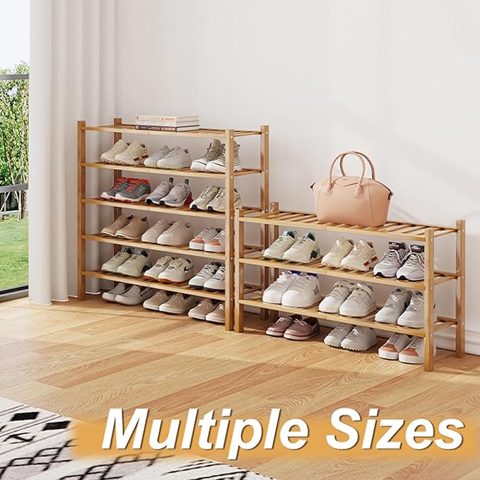 Bamboo Shoe Rack Organizer for Closet and Entryway - Space-Saving Shoe Stand with Narrow Design - Versatile Shoe Holder for Door or Closet Shelf,Garage Bedroom can Freely Stack DIY Small Shoe Racks-NeatNest