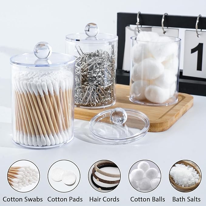2 PACK Qtip Holder-10 oz, 12 oz, Qtip Holder Dispenser for Bathroom Canister Storage Organization, Vanity Makeup Organizer, for Cotton Swabs, Balls, Pads, Floss Picks(Clear)