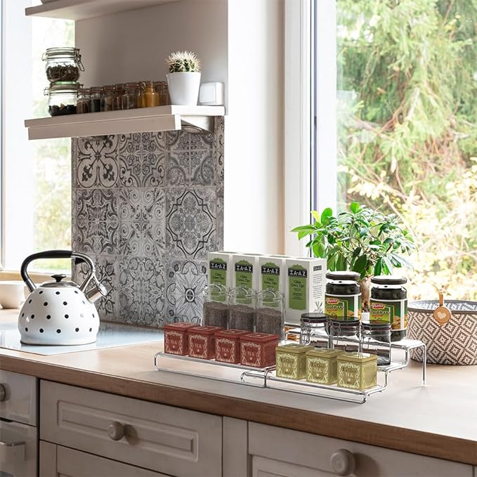 Deco Brothers Spice Rack 3 Tier Expandable Shelf Organizer, Chrome-NeatNest