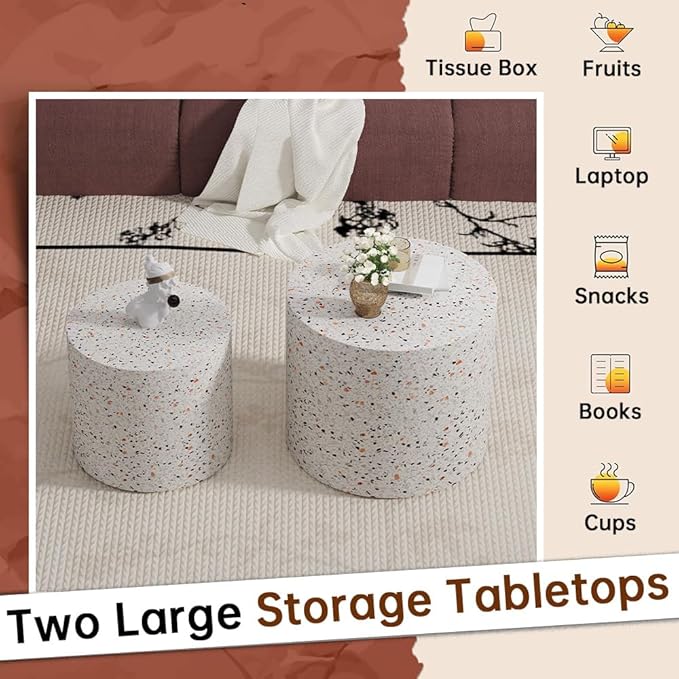 Round Nesting Coffee Table Set of 2 Modern Small Coffee Table Round End Table Small Side Table Circle Coffee Tables Circular Nested Coffee Tables for Living Room (Grey)