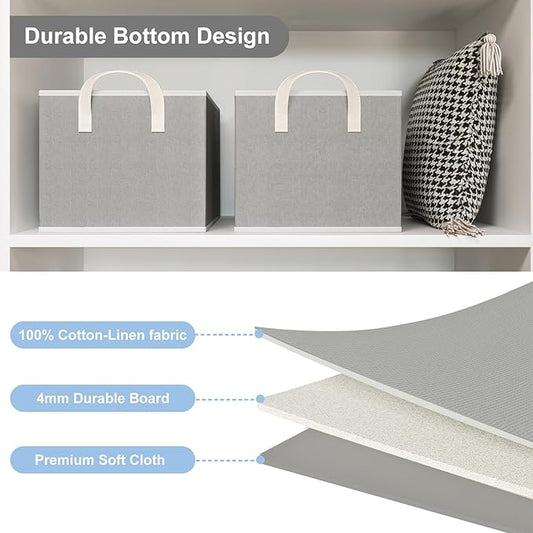 Closet Storage Bins, Fabric Closet Organizers and Storage Basket for Shelves, Collapsible Shelf Baskets for Organizing Shelves, Bedroom Clothes Basket, Gray, 3 Pack-NeatNest