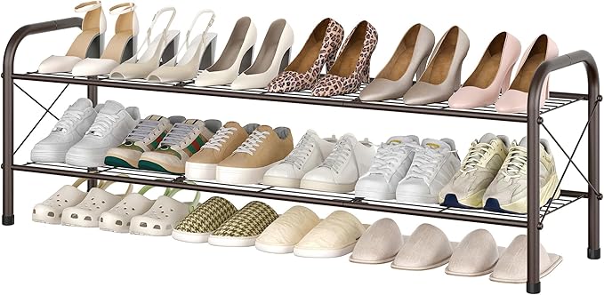Hoctieon 2 Tier Shoe Rack for Closet, Durable Mesh Style Shoe Rack, Entryway Shoe Shelf, Shoe Storage Organizer for Hallway, Bedroom, Living Room, Wardrobe, Brown-NeatNest