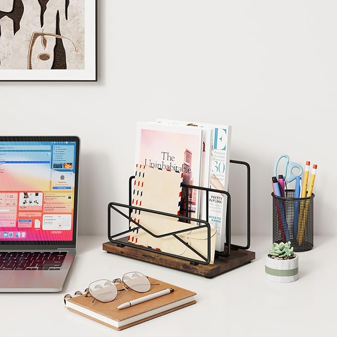 Desk Mail Organizer-with 2 Slot Matte Black Metal Desktop Mail Sorter Metal Storage File Holder Letter Sorter Organizer for Home or Office Desktop-NeatNest