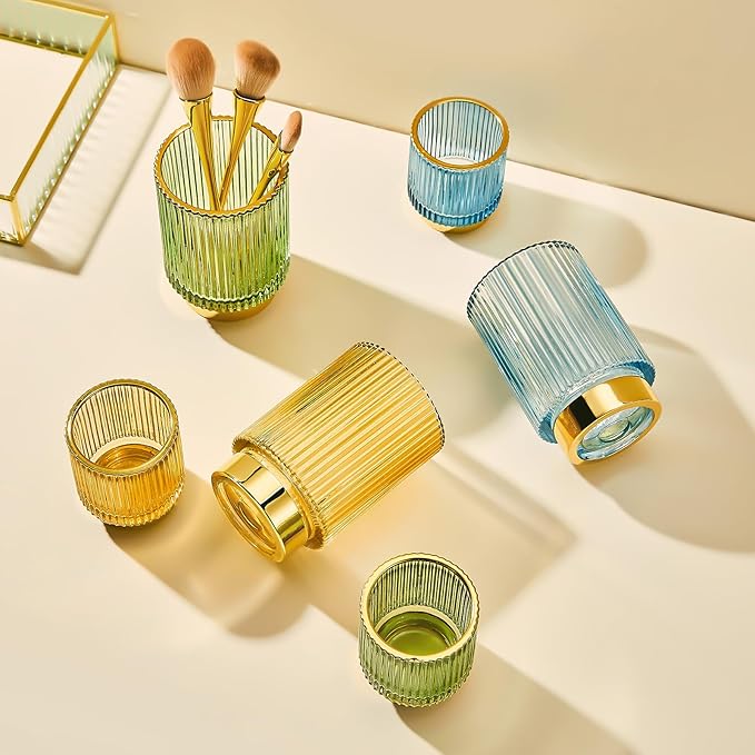 Makeup Brush Holder Organizer,Toothbrush Holders,Desk Pen Pencil Holder,Multifunctional Vintage Glass Brush Cup(L/Blue/A3-8-US)-NeatNest