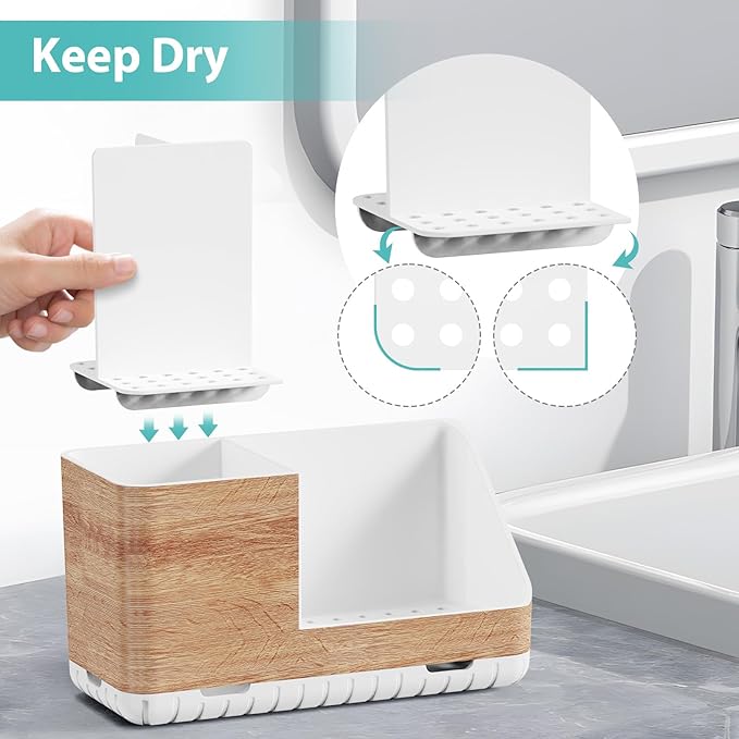 Toothbrush Holders for Bathrooms Countertop Organizer and Storage, Kids Electric Toothbrush and Toothpaste Holder, Bathroom Accessories Vanity Organizer (Wood Grain)-NeatNest