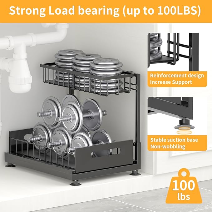 Under Sink Organizer Storage 2-Tier Premium Metal Pull-Out Racks, Height Adjustable, Easy Installation | Kitchen & Bathroom Organizers Pack of 1-NeatNest
