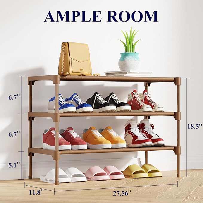 Kitsure Shoe Rack - Non-Woven Shoe Rack Shelf, Shoe Organizer for Closet, Entryway, Garage & Corridor, Stackable Shoe Shelves, Medium, Brown