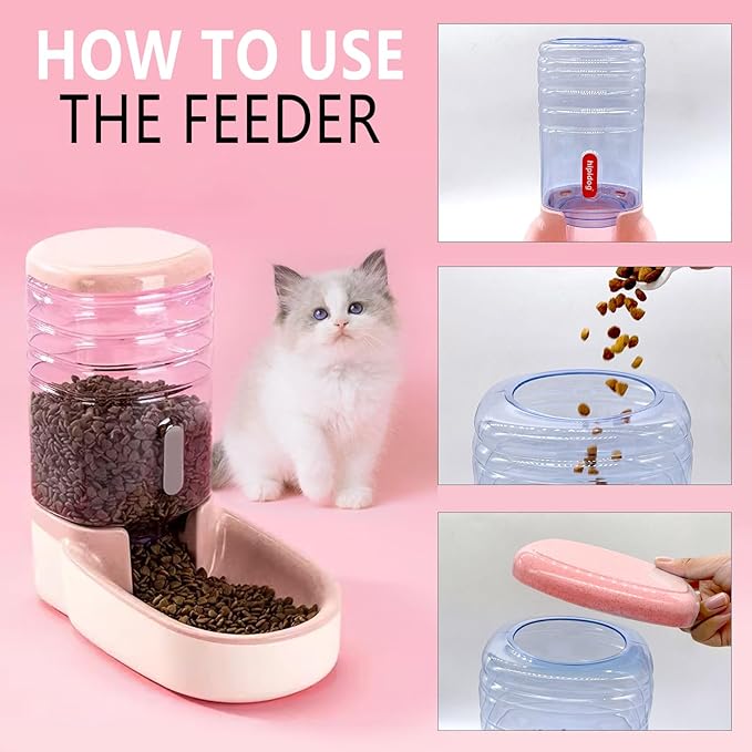 kathson Automatic Cat Feeder 1 Gallon Gravity Dog Food Dispenser Large Capacity Self Feeding Pet Food Bowl for Puppy Kitten Rabbit Pink-NeatNest