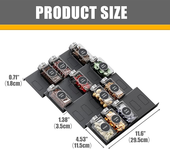 Famhap Spice Drawer Organizer, 4 Tier Expandable from 11.6" to 23.2" Seasoning Rack Tray Insert for Kitchen Drawers, Spice Rack Tray for Drawer/Countertop-NeatNest