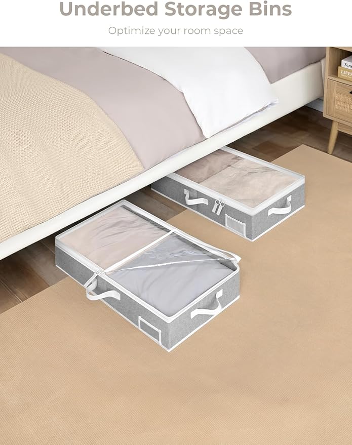 StorageWorks Under Bed Storage Containers with Handles and Label Holder, 2 Pack Ultra-thick Fabric Underbed Bins, Closet Organizer for Clothes, Blankets, Sweater-NeatNest