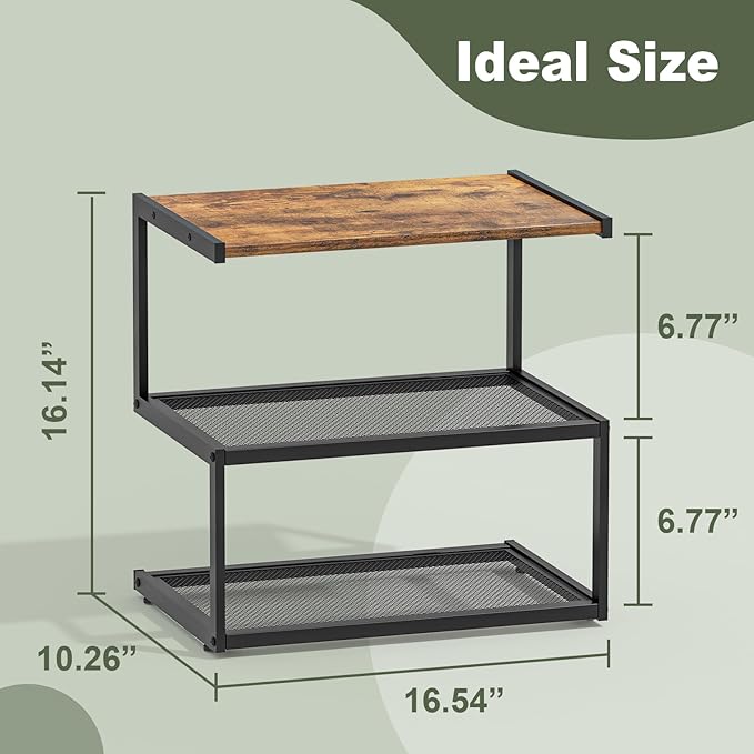 Shoe Rack, Unique 5-Shaped Free Standing Shoe Shelf, 3-Tier Wooden Shoe Organizer with Wooden Top and Steel Frame for Front Door Entrance, Entryway, Hallway, 16.54" D x 10.24" W x 16.14" H-NeatNest