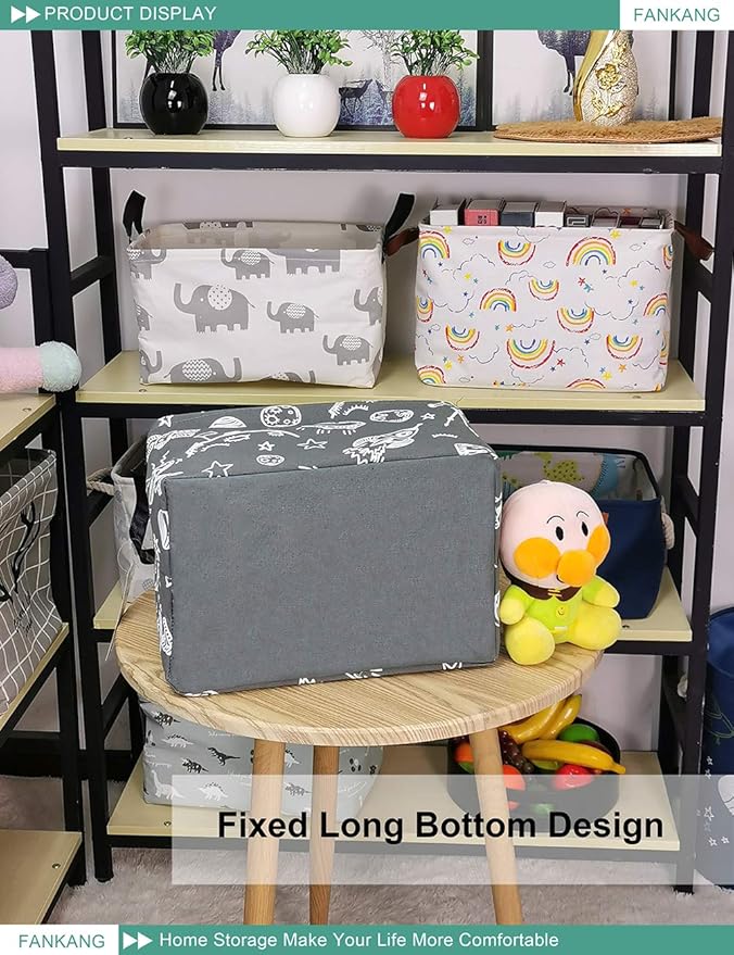 FANKANG Storage Basket,Nursery Hamper Canvas Laundry Basket Foldable with Waterproof PE Coating Storage, Office, Bedroom, Clothes,Toys (Rec-Space Planet)