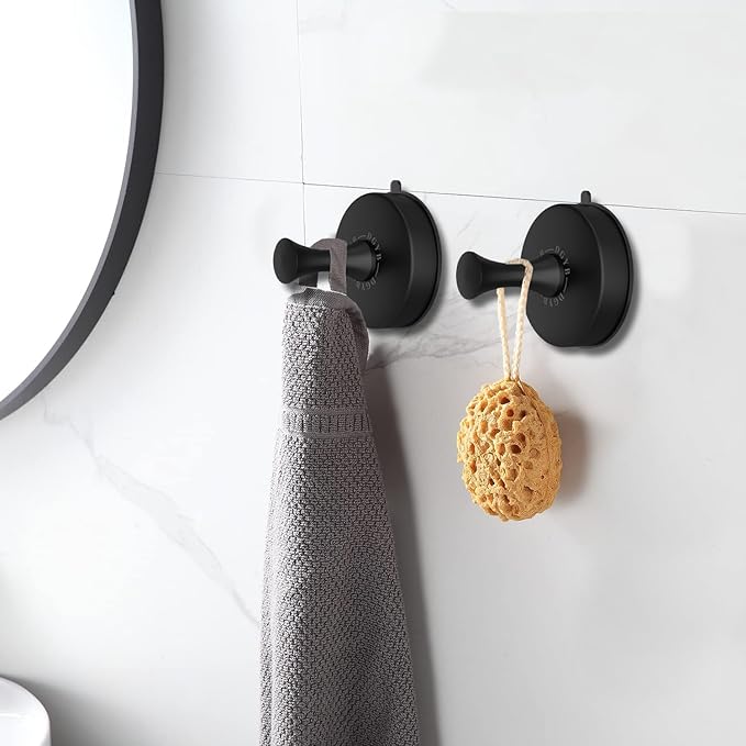 DGYB Suction Cup Hooks Set of 4 Suction Bathroom Hook for Wall Black Shower Hooks for Inside Shower 304 Stainless Steel Towel Hook for Glass Door Hanging Robe, Loofah, Coats-NeatNest