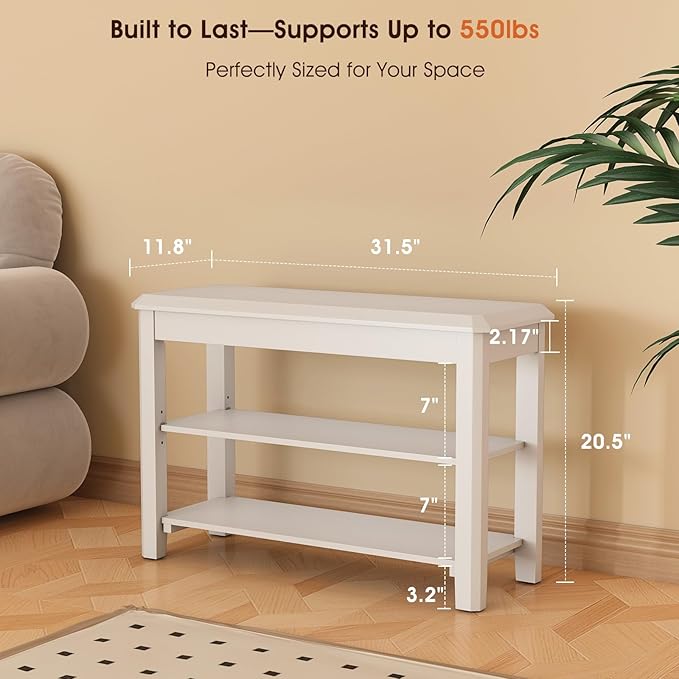Shoe Rack Bench Seat Rubberwood 2-Tier Wooden Storage Bench 550lbs Compact Mid-Century Modern Design for Entryway, Hallway, Closet, Front Door Entrance, Foyer-NeatNest