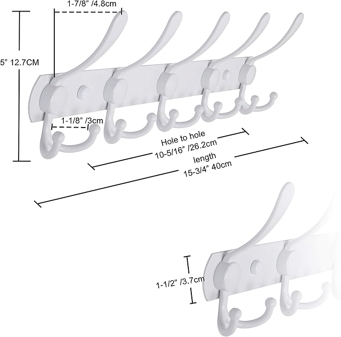Dseap Wall Mounted Coat Rack - 5 Tri Hooks, Heavy Duty, Stainless Steel, Metal Coat Hook Rail for Coat Hat Towel Purse Robes Mudroom Bathroom Entryway,White-NeatNest