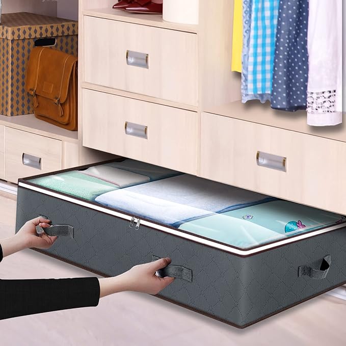 90L Under Bed Storage Containers, Large Capacity Underbed Storage Bags Organizer, Thick Fabric Storage Bins with Clear Window and Reinforced Handles for Blanket Comforter Bedding Clothes, 8 Pack-NeatNest