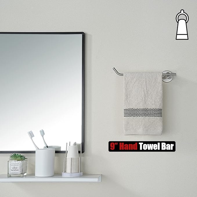 JQK Hand Towel Bar, Stainless Steel Towel Ring for Bathroom, 9 Inch Necklace Holder Brushed Finish Wall Mount Left Hand, TR101-BN