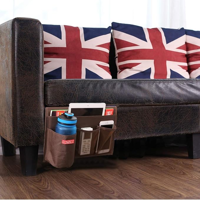 Bedside Storage Organizer - Table Cabinet Organizer Caddy for Remotes, Phone, Glasses (4 Pockets - Coffee)-NeatNest
