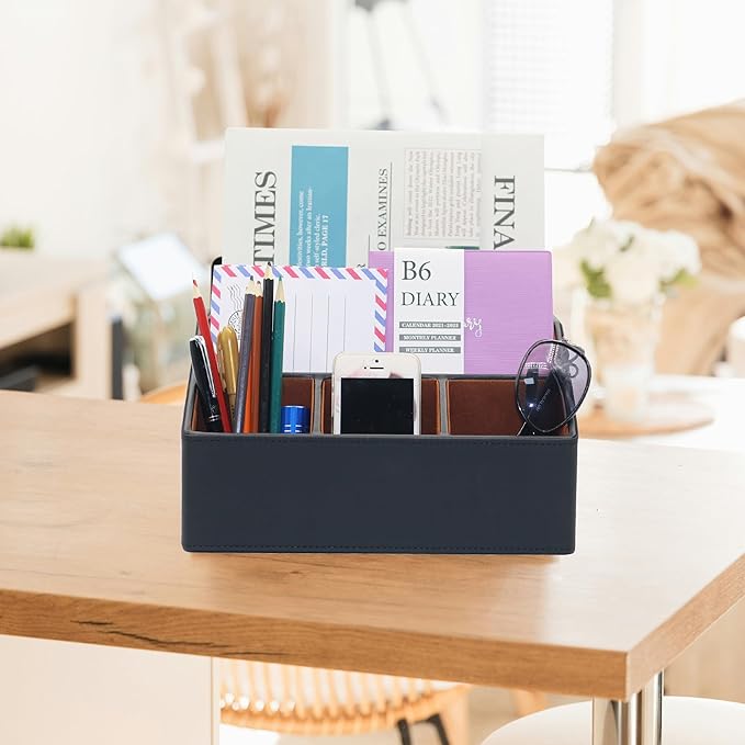 Desk Organizer, Mail Organizer Countertop, Bills Organizer, Mail Sorters, Magazine Holder, Desk Organizer and Accessories for Office Supplies, Brown, Black-NeatNest