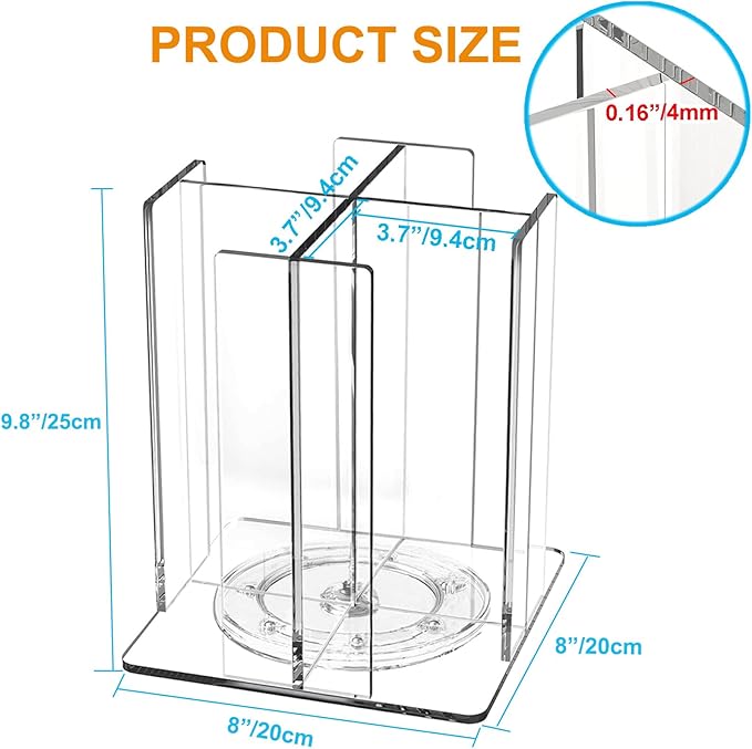 Cup and Lid Holder, 360° Rotated Coffee Cup Dispenser, Rotating Lid Carousel, Acrylic Cup Storage Organizer Beverage Cup Holder with 4 Compartments for Countertop Coffee Station Bar Restaurant, Clear-NeatNest