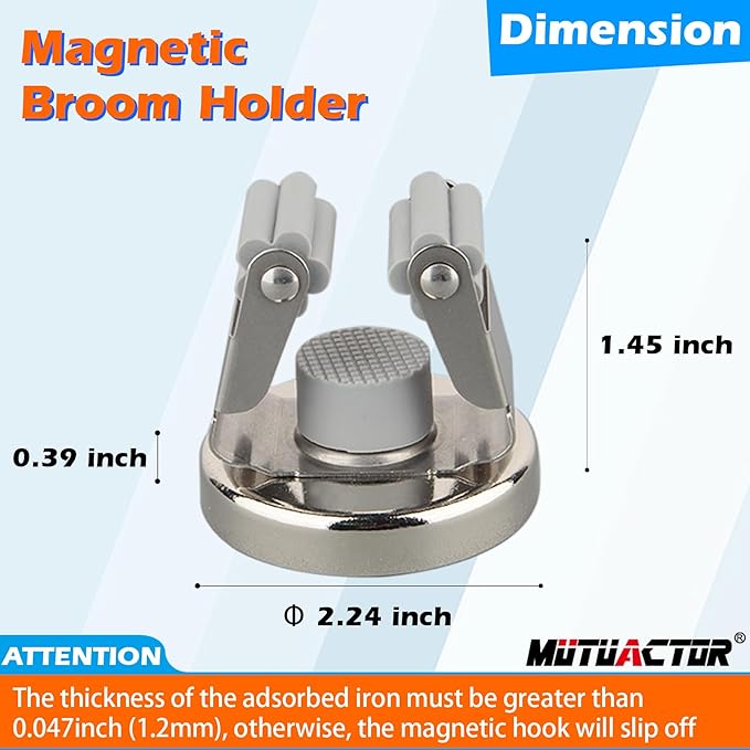 MUTUACTOR Magnetic Broom Holders,4pcs Sturdy Heavy Duty Magnetic Clips Wall Mount,10lbs No Drilling Anti-broken Magnetic Hooks Broom Mop Brackets for Work Cargo Garage Laundry Van Accessories-NeatNest