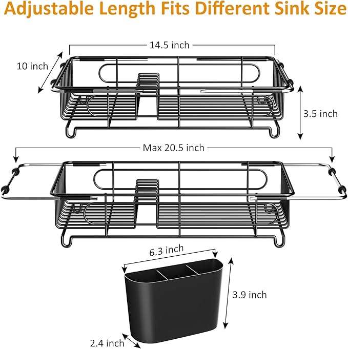 Expandable in Sink Dish Drying Rack,Small Dish Rack Over Sink with Utensil Holder,Stainless Steel Dish Drainers for Kitchen Counter,Sink Drying Rack for Small Space,14.5“-20.5” L x 10“ W x 3.5” H