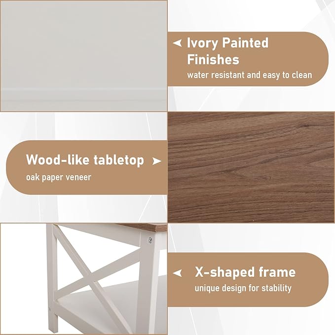 Sophia & William Farmhouse Coffee Table with Storage Shelf for Living Room, Ivory-NeatNest