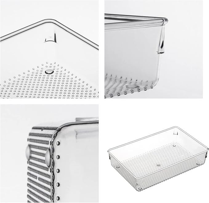 ihomecooker 3 Pack Clear Plastic Drawer Organizer Tray Cutlery Utensil Makeups Drawer Silverware Organizers 12" X 6"&12"X3"(9Pack)-NeatNest