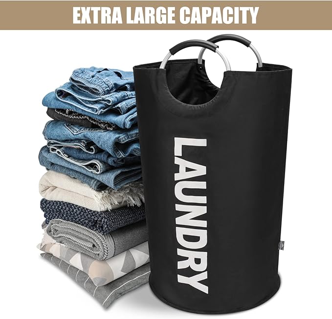 DOKEHOM 90L Large Laundry Basket, Collapsible Laundry Bag, Freestanding Tall Clothes Hamper, Foldable Washing Bin (Black)-NeatNest