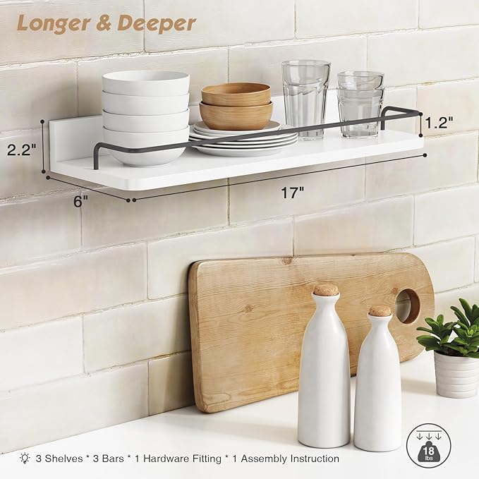 Forbena White Floating Shelves Bathroom Shelves Over Toilet Set of 3, Bathroom Organizers and Storage Shelves Wall Mounted, Modern Wood Corner Wall Shelf for Bedroom Closet -White and Dark Grey-NeatNest