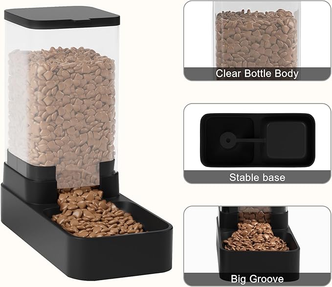 Automatic Cat Feeder and Water Dispenser in Set with Pet Food Bowl,Gravity Dog Waterer and Food Feeder for Small Medium Dog Cat Puppy Kitten Large Capacity(3.8L,Black)-NeatNest