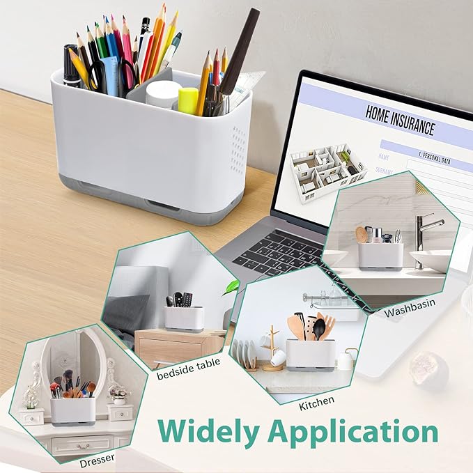 Boperzi Toothbrush and Toothpaste Holder Drainage for Bathroom Countertop with Adjustable Dividers, Large Toothpaste Caddy Organizer Storage Rustic Decor Set Anti-Slip for Shower,Family,Kids Gray-NeatNest