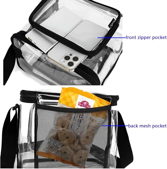 FlowFly Insulated Reusable Lunch Bag Adult Large Lunch Box for Women and Men with Adjustable Shoulder Strap,Front Zipper Pocket and Dual Large Mesh Side Pockets, Clear-NeatNest