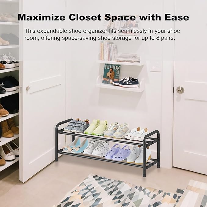 KANAV 2-Tier Expandable Shoe Rack, Adjustable Shoe Organizer & Storage for Closet, Small Space Saving Shoe Rack for Entryway, Bedroom, or Office – Sturdy & Durable Design-NeatNest