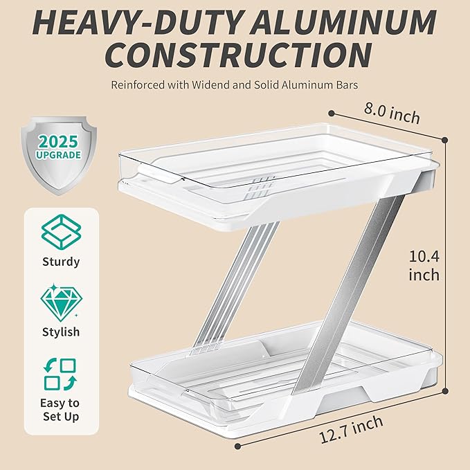 1 Pack Bathroom Organizers and Storage - Multi-Purpose,2-Tier Clear Pull Out Organization for Bathroom,Under Sink,Kitchen,Vanity,Countertop,Cabinet,Pantry & Medicine Cabinet,White-NeatNest