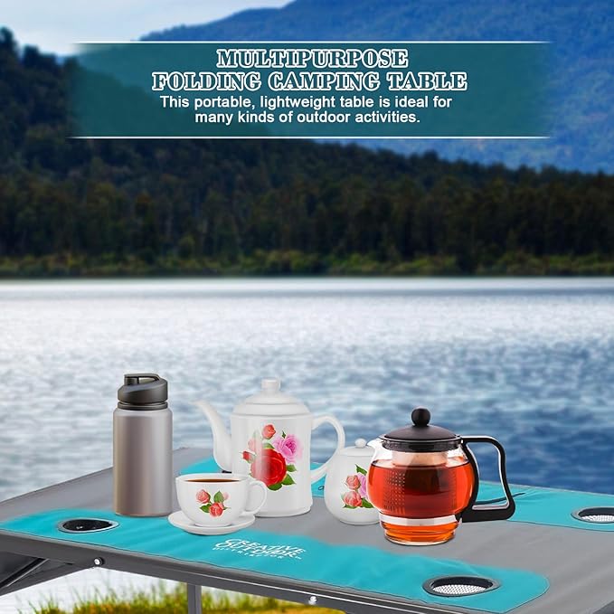 Creative Outdoors Folding Table with Built-in Cooler - Outdoor Portable Camping Table with 4 Cup Holders and Durable Steel Frame - Quality Material (Orange/Gray)-NeatNest