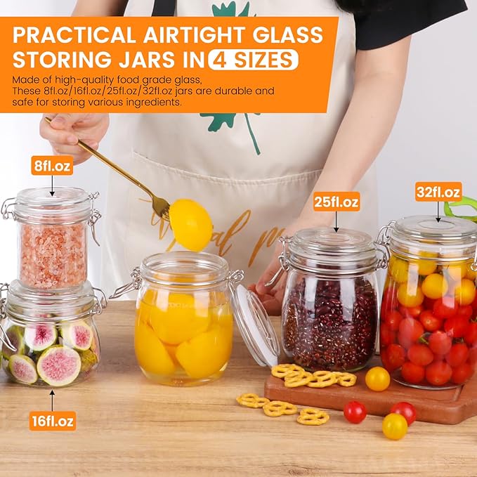 AuroTrends 16oz Glass Jars with Airtight Lids 6Pack - Large Kitchen Canisters for Food Storage, 480ml Leakproof Canning Jars with Wide Mouth, Ideal for Flour, Coffee, Snacks & Home Organization